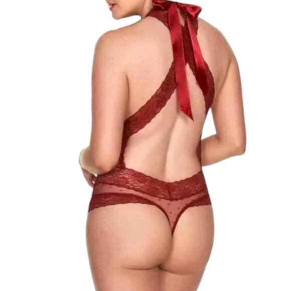 Frederick’s of Hollywood Deep Red Mesh Teddy, S - Picture 6 of 11